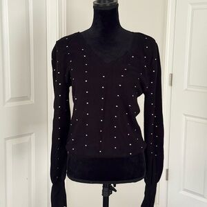 Daniel Rainn Black V-Neck Sweater with Stud Details